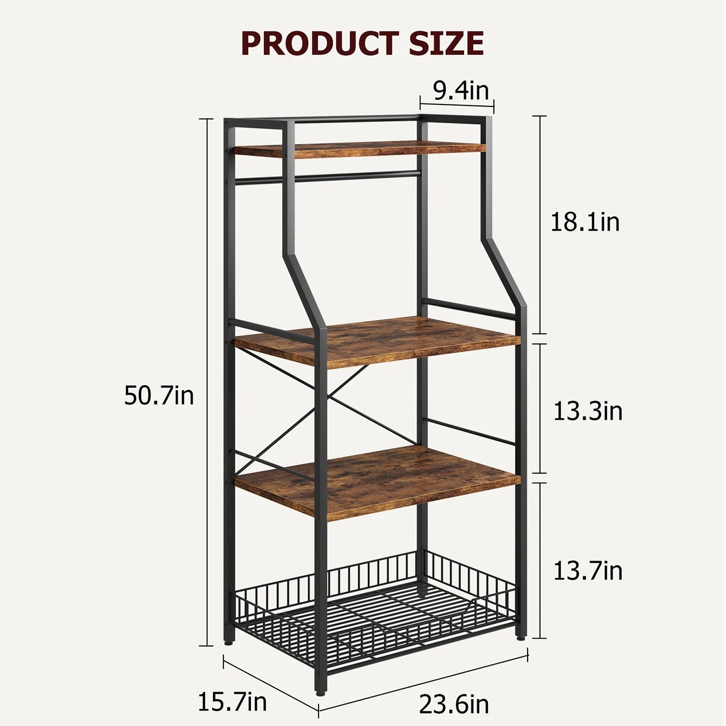 4-Tier Kitchen Baker’s Rack Microwave Stand – Coffee Bar Station with Wire Basket Storage Shelf
