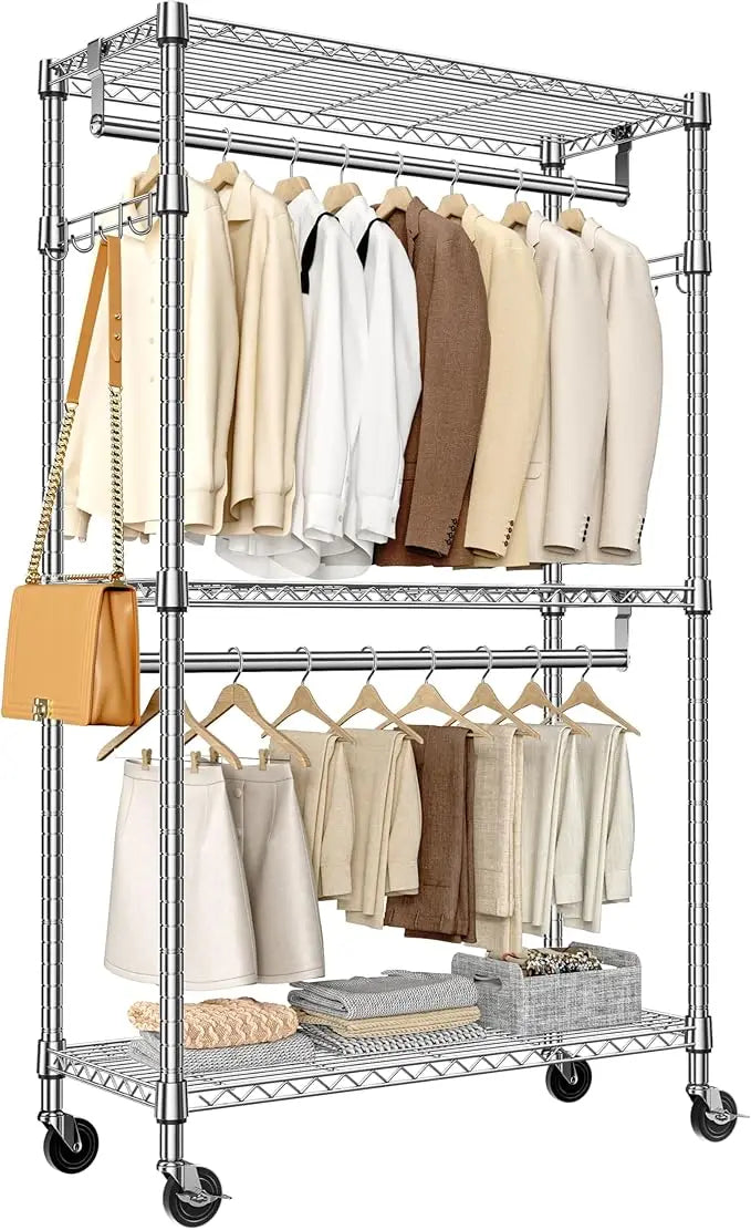 Heavy Duty Rolling Garment Rack with Adjustable Shelves