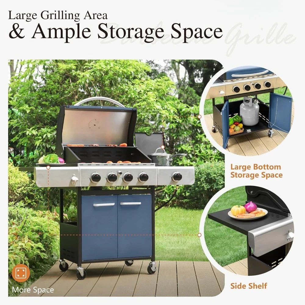4-Burner Propane Gas BBQ Grill with Side