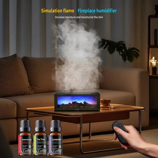 300ml Fireplace Flame Diffuser – 7-Color LED Essential Oil Humidifier with Timer & Remote for Home, Office & Hotel Aroma