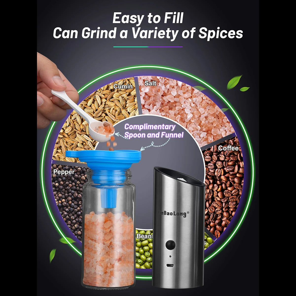 USB Rechargeable Electric Salt Pepper Grinder Set