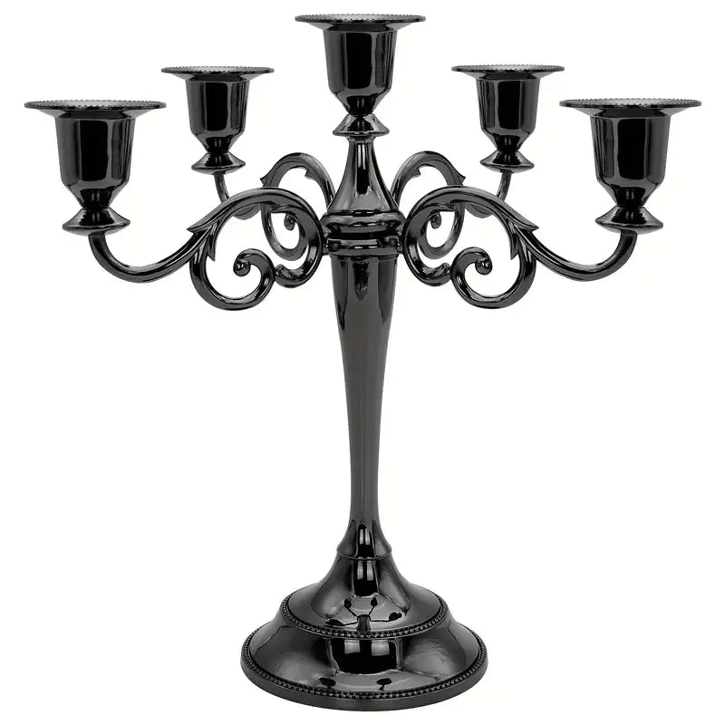 Elegant Matte Black 5-Arm Candle Candelabra
