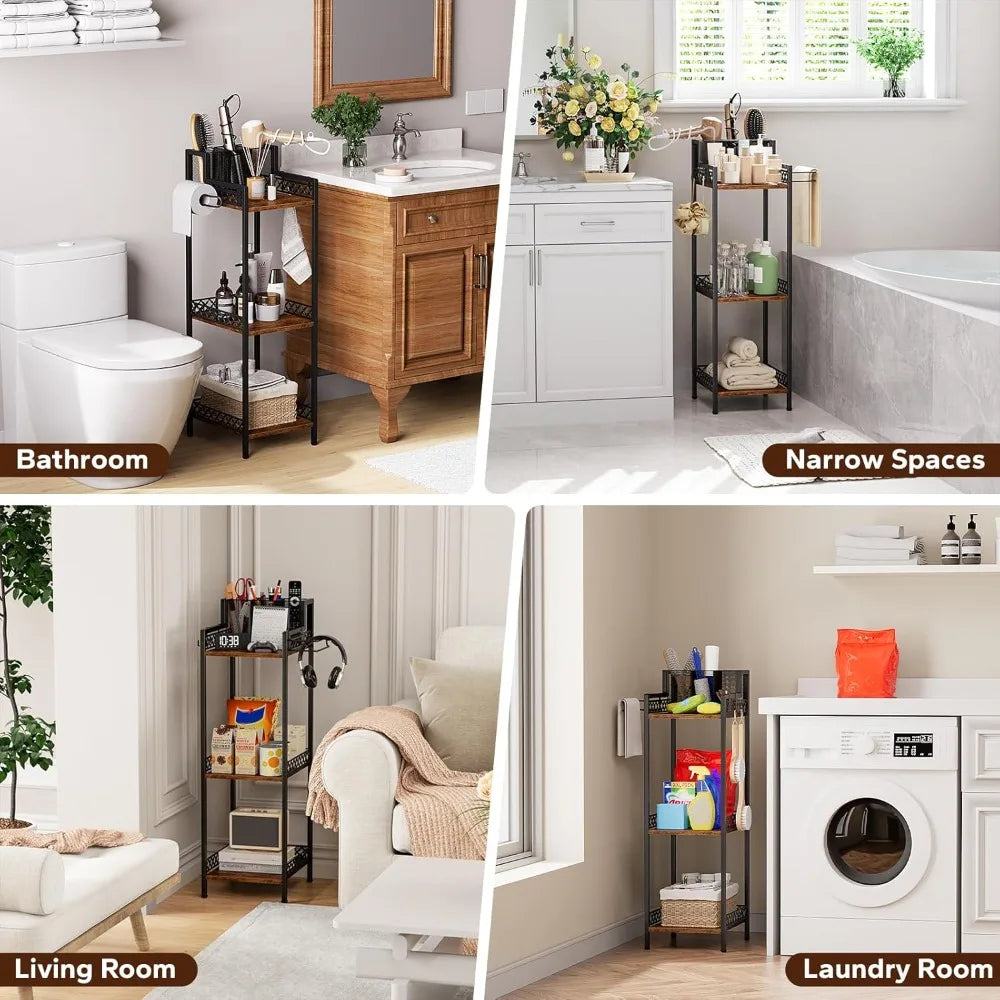 3-Tier Slim Bathroom Shelf Organizer with Holders