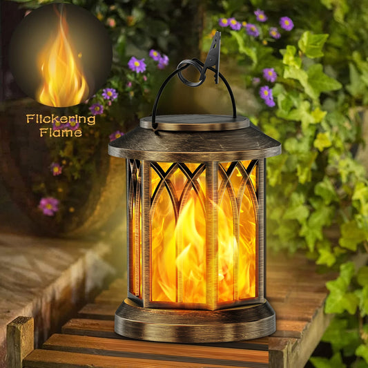 Flickering Flame Solar Lanterns Outdoor Hanging Lights