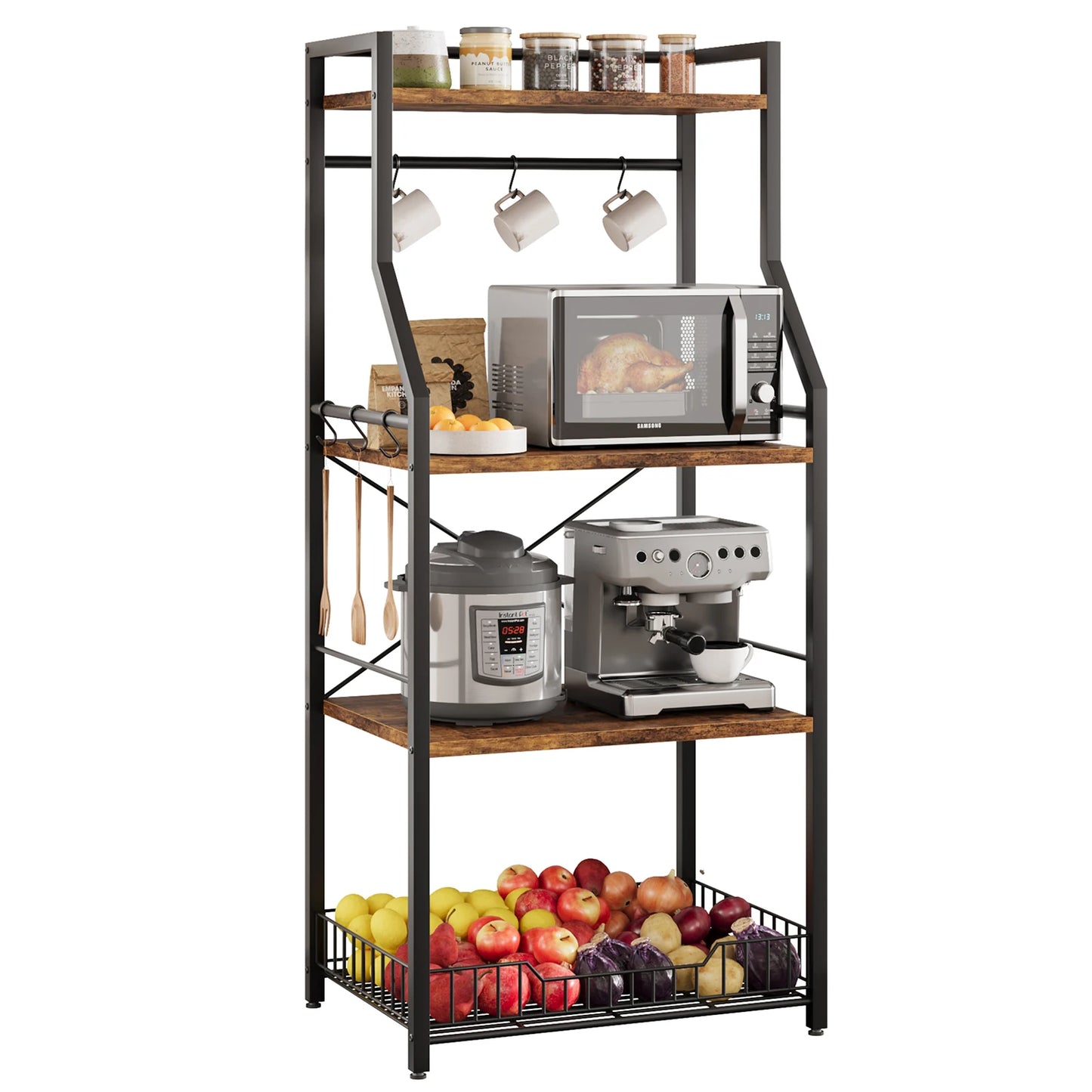 4-Tier Kitchen Baker’s Rack Microwave Stand – Coffee Bar Station with Wire Basket Storage Shelf
