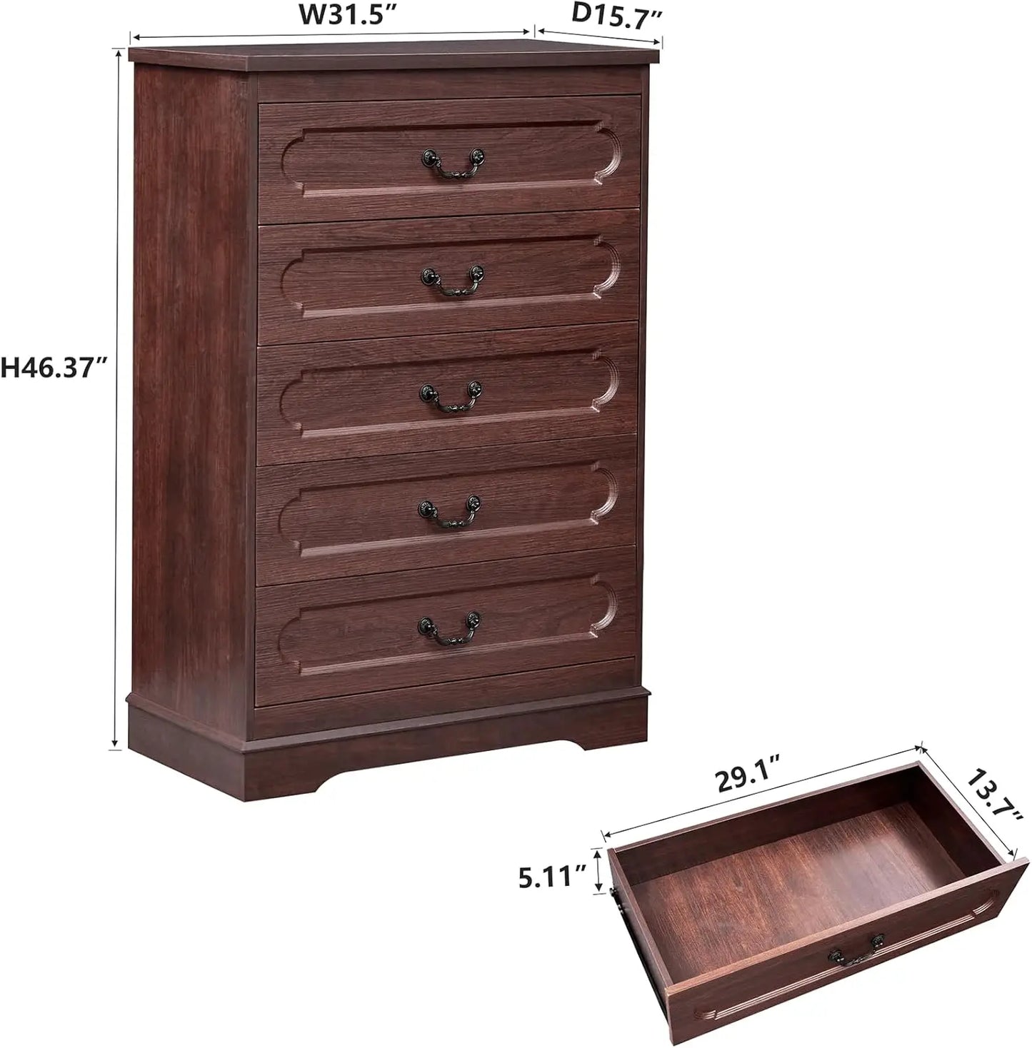 Farmhouse Cherry Wood Dresser Wide Drawer Chest of Drawers Rustic Bedroom Storage Furniture