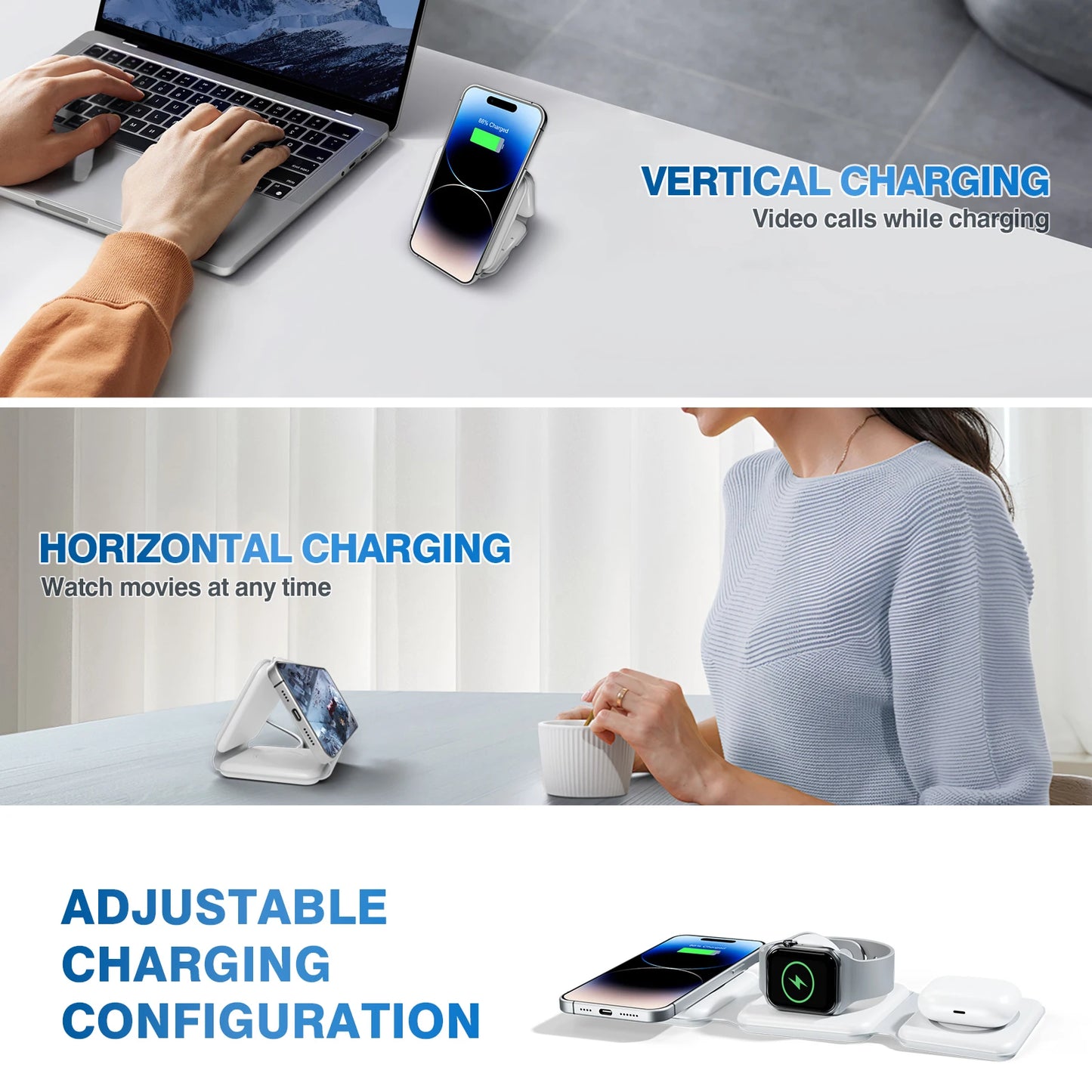 3-in-1 Magnetic Wireless Travel Charging Dock for iPhone 16 15 14 13 12