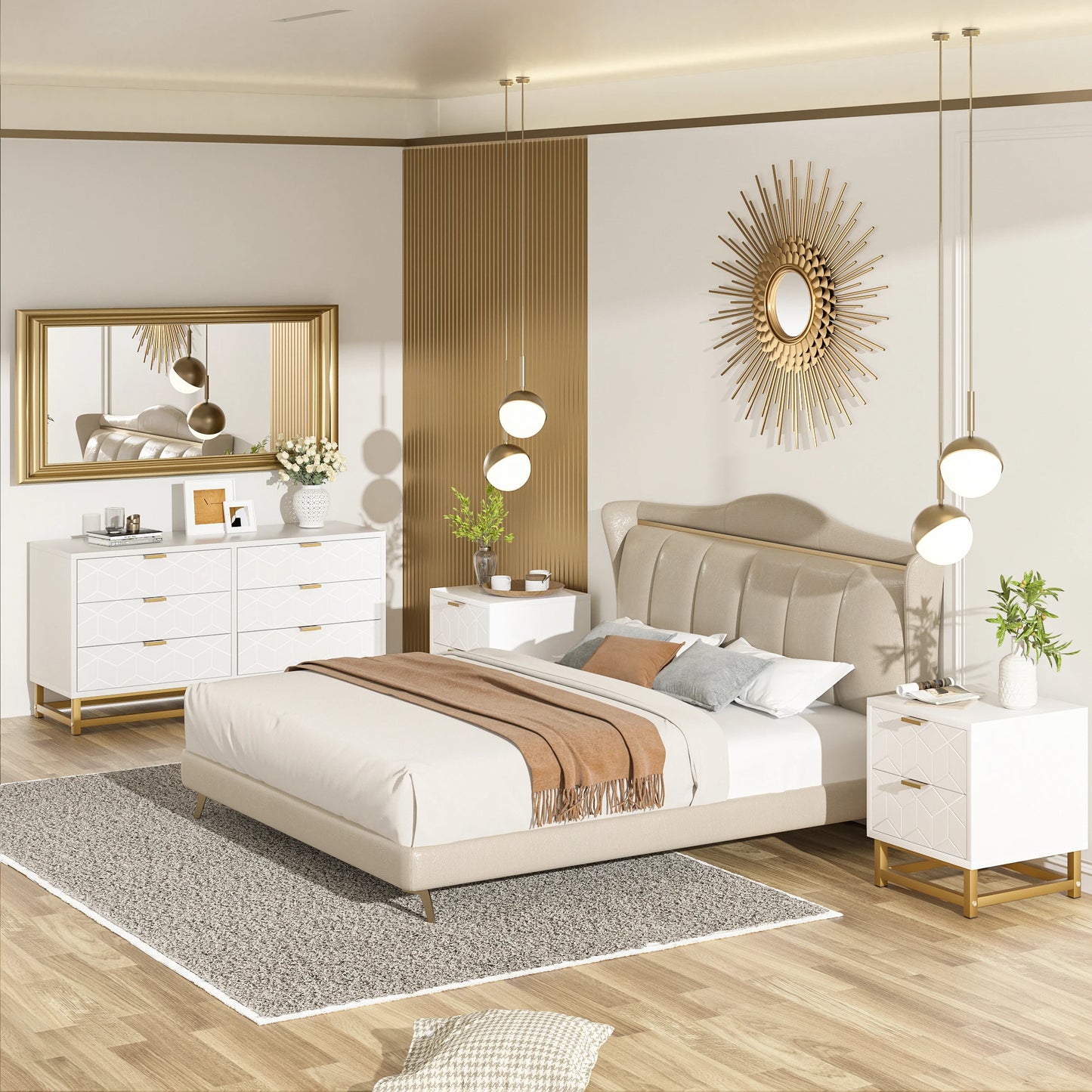 Luxury 6-Drawer Diamond Dresser with Golden Accents