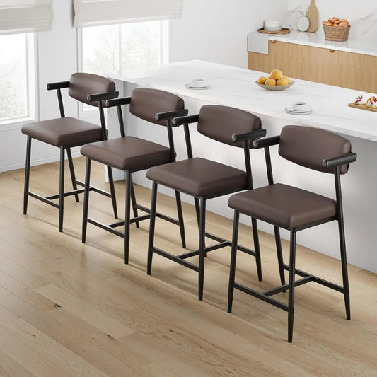 26" Counter Height Bar Stools Set of 2 – Modern Metal Barstools with Back & Footrest for Kitchen Island & Counter