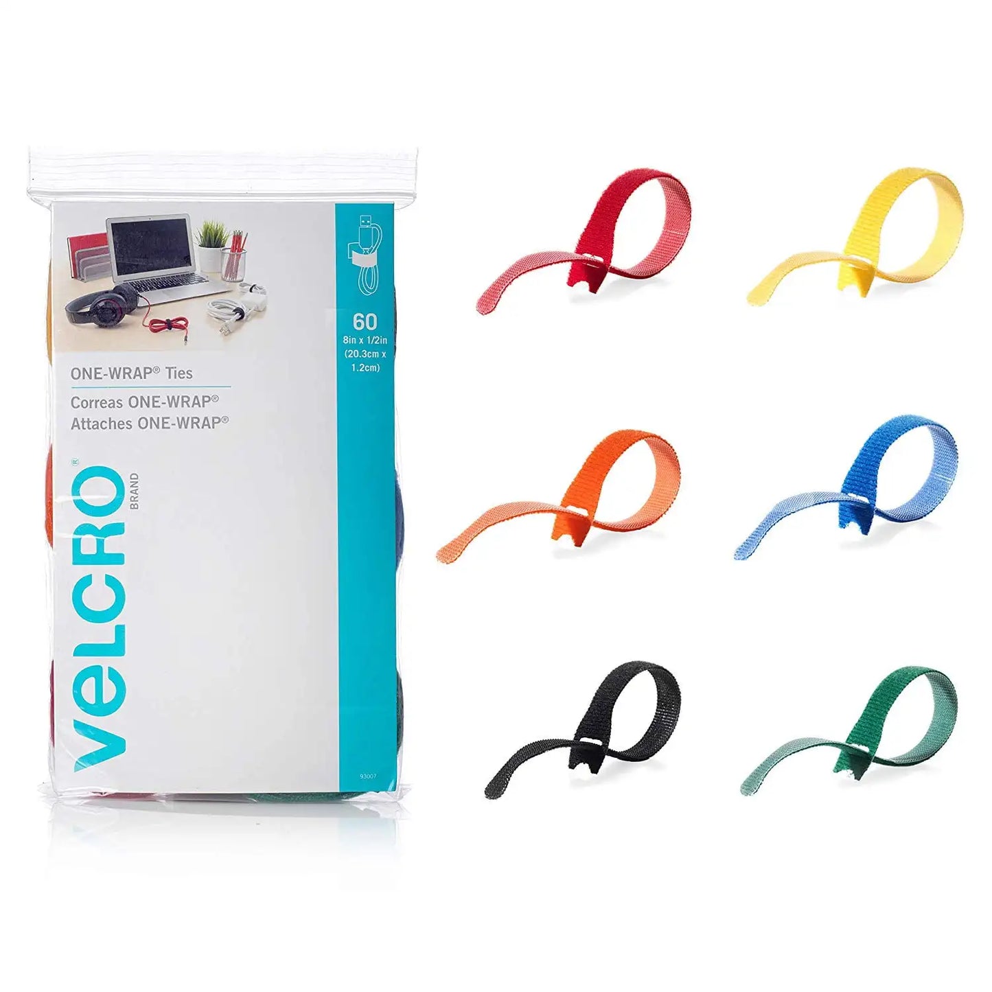 VELCRO ONE-WRAP Reusable Multicolor Cable Ties 60Pk