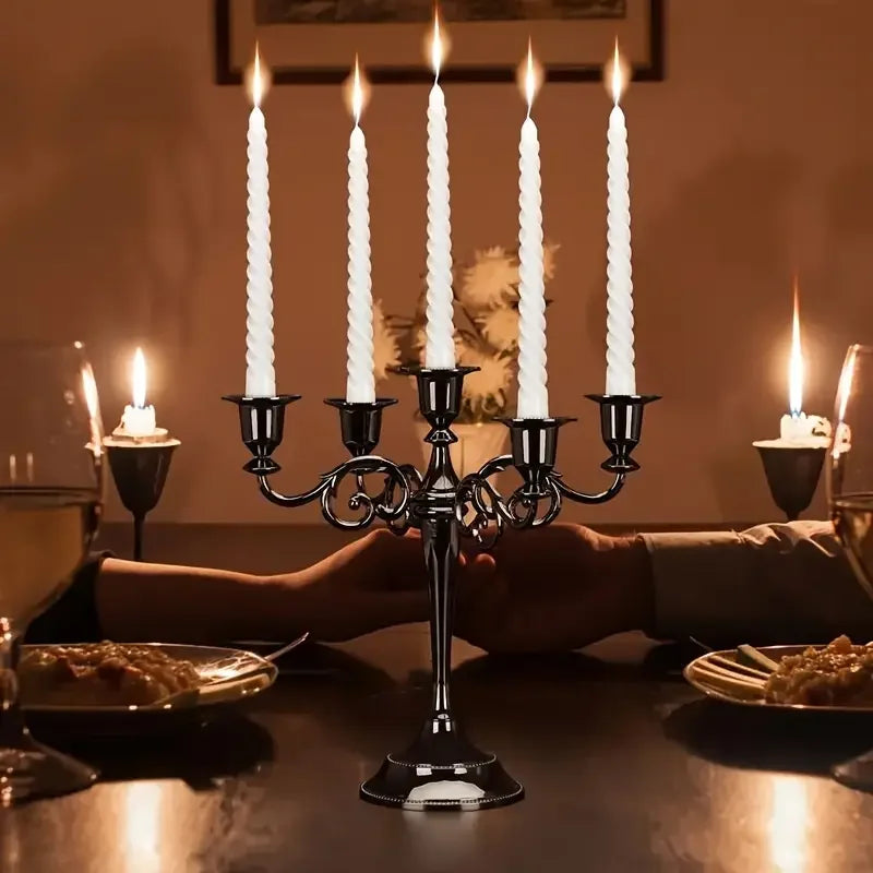 Elegant Matte Black 5-Arm Candle Candelabra
