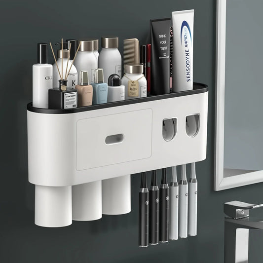 Double Toothpaste Dispenser Wall Mounted Bathroom Organizer