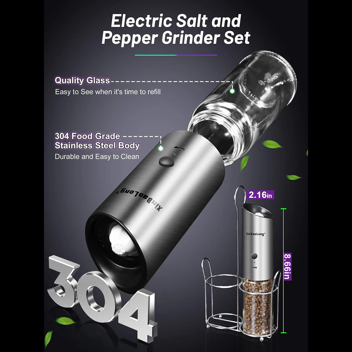 USB Rechargeable Electric Salt Pepper Grinder Set