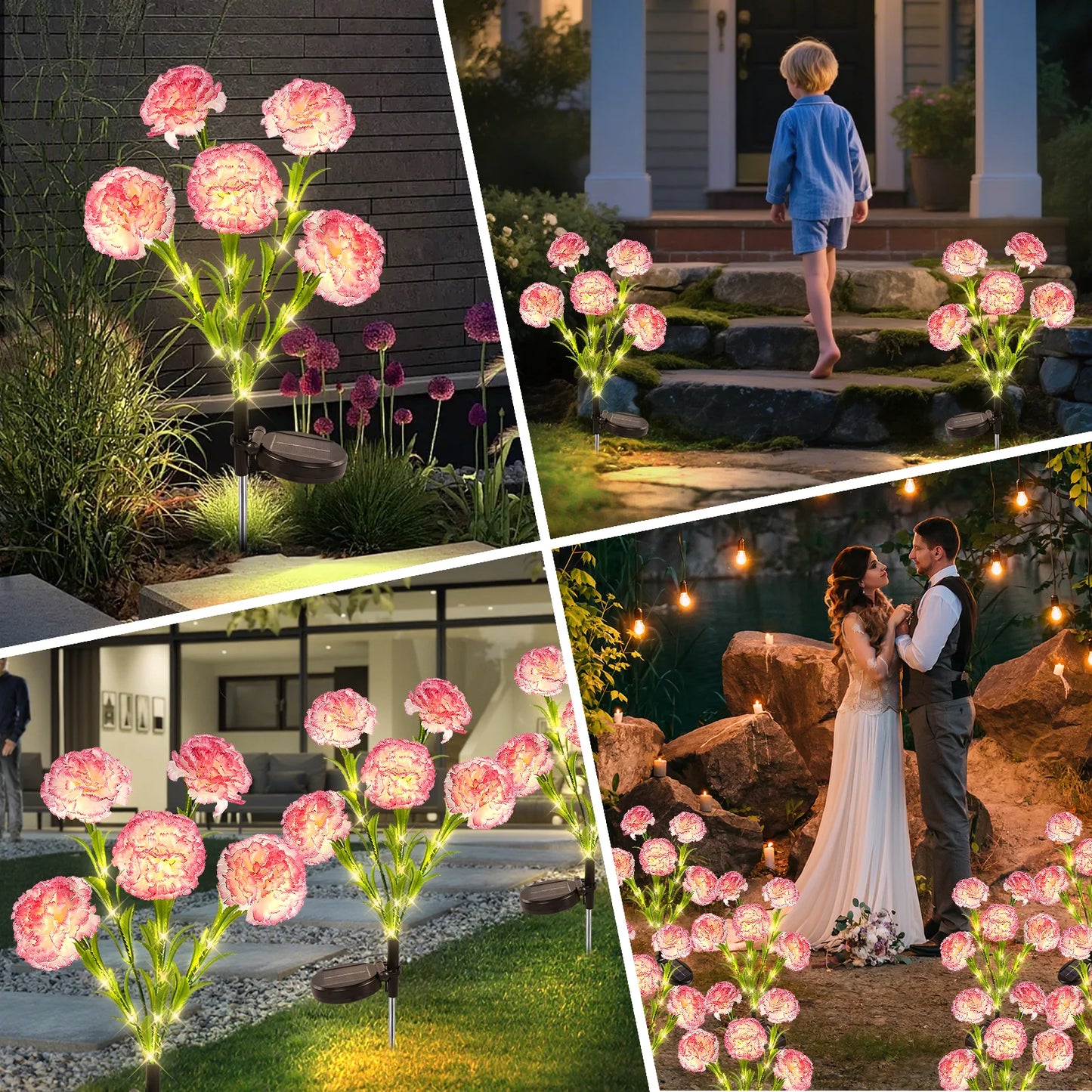 Solar LED Carnation Flower Garden Path Lights