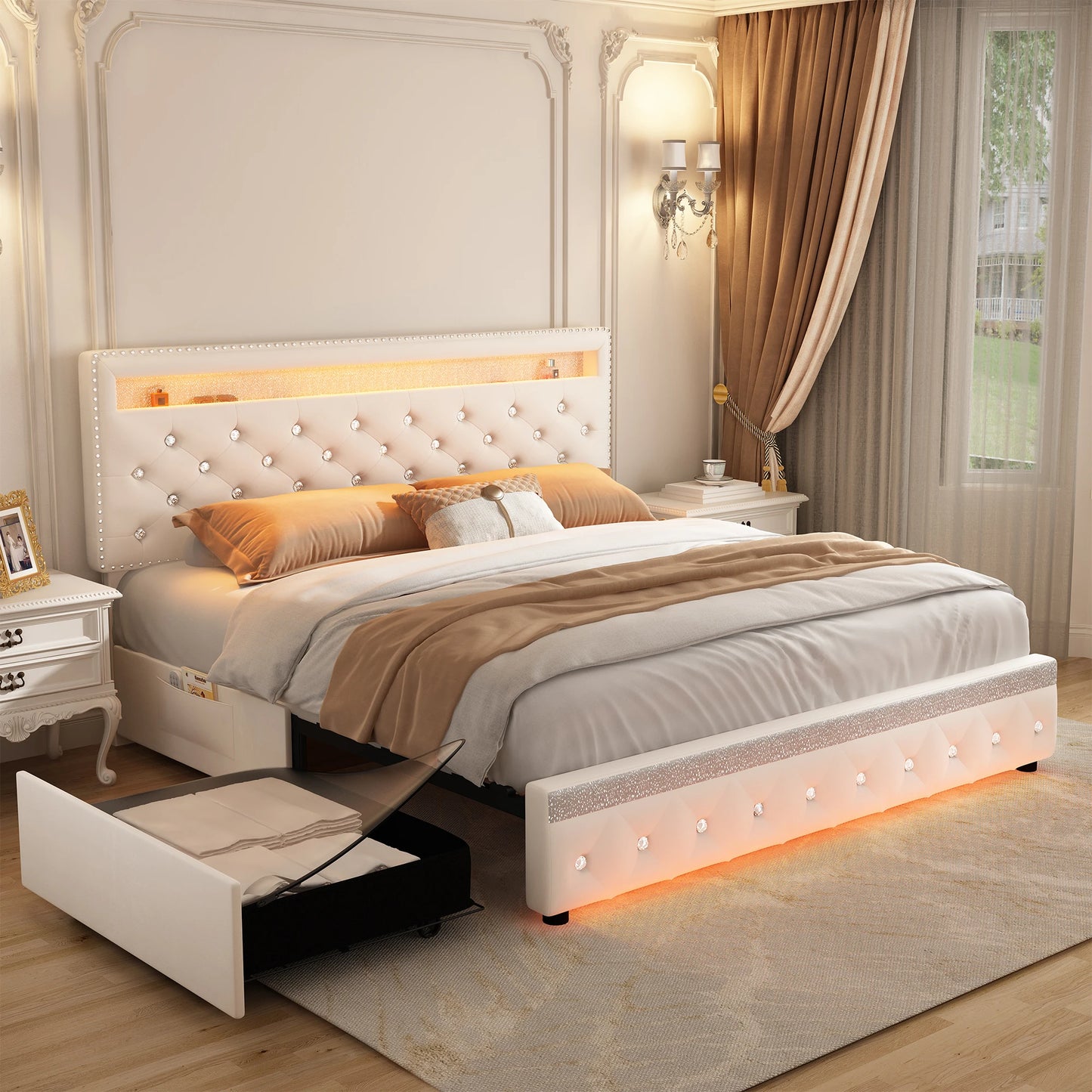 Full LED Bed Frame with 2 Drawers,