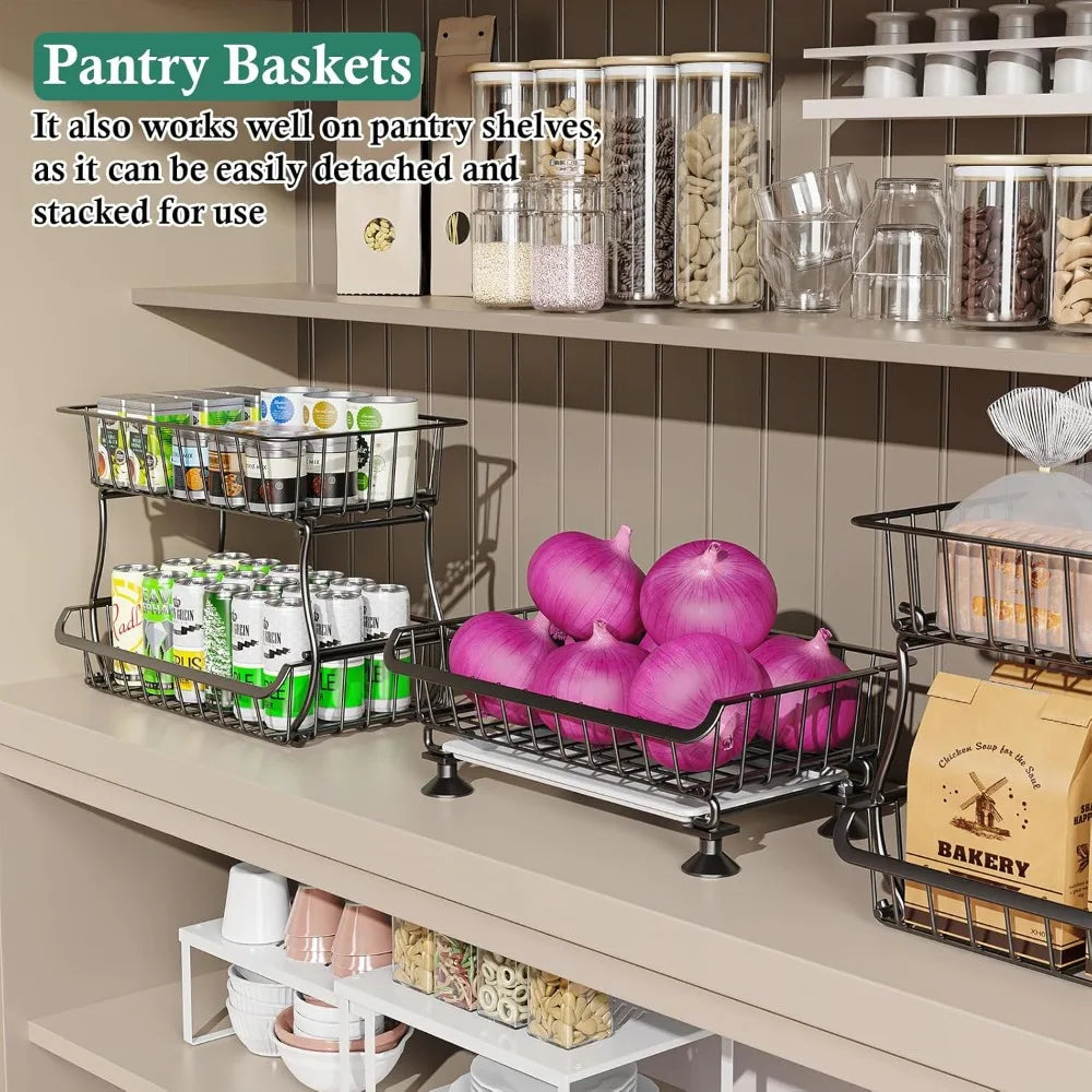 Rolling Pantry Storage Cart with Stackable Baskets
