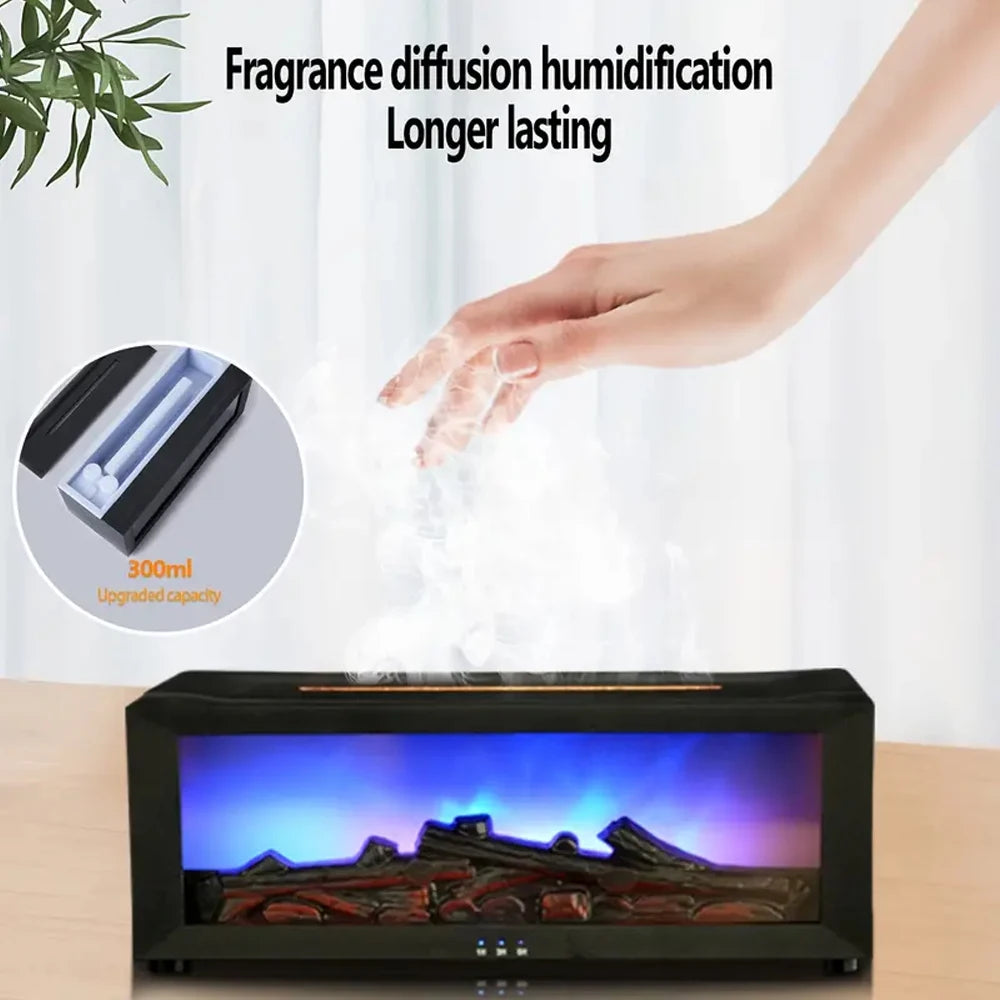 300ml Fireplace Flame Diffuser – 7-Color LED Essential Oil Humidifier with Timer & Remote for Home, Office & Hotel Aroma