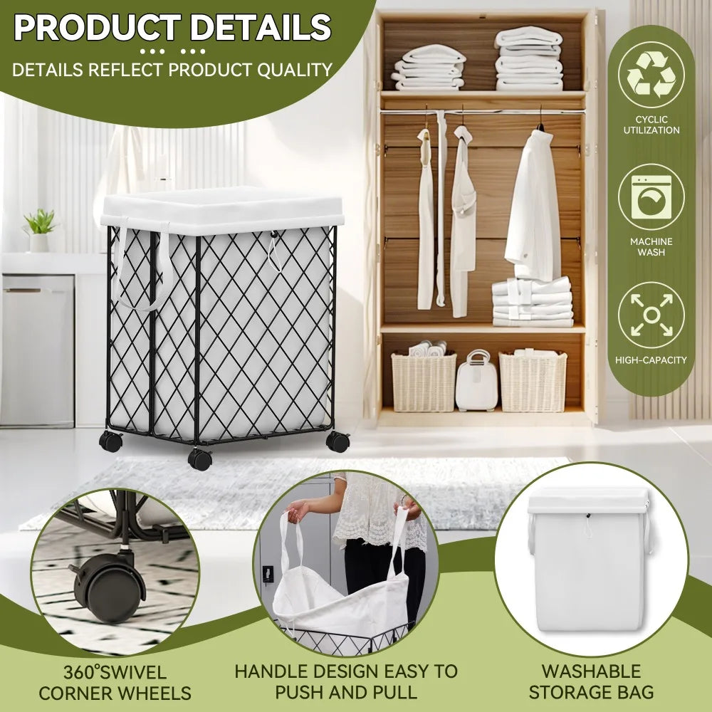 Rolling Laundry Basket Hamper with Wheels