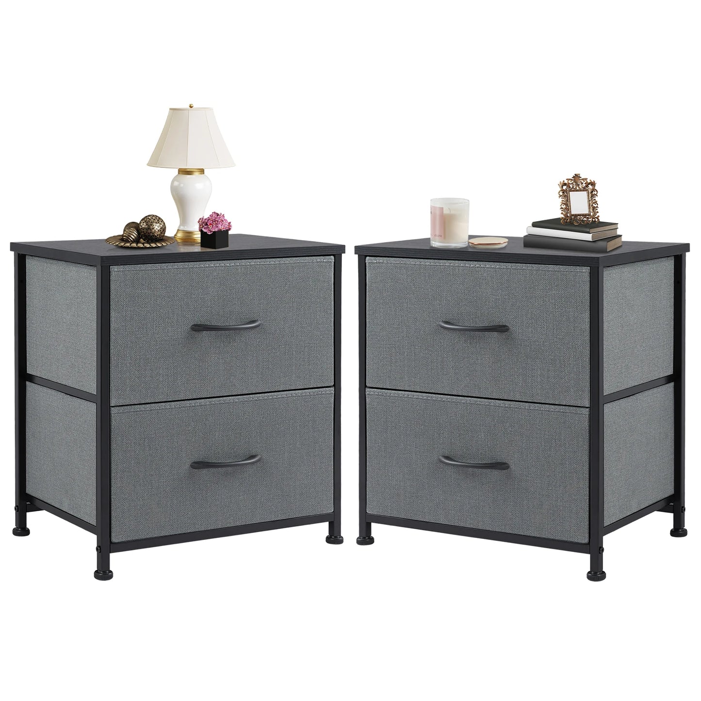 Modern Nightstand with 2 Fabric Drawers – Multifunctional Bedside Table for Bedroom, Sofa Side Table & Storage Cabinet for Clothes, Books & Home Organization