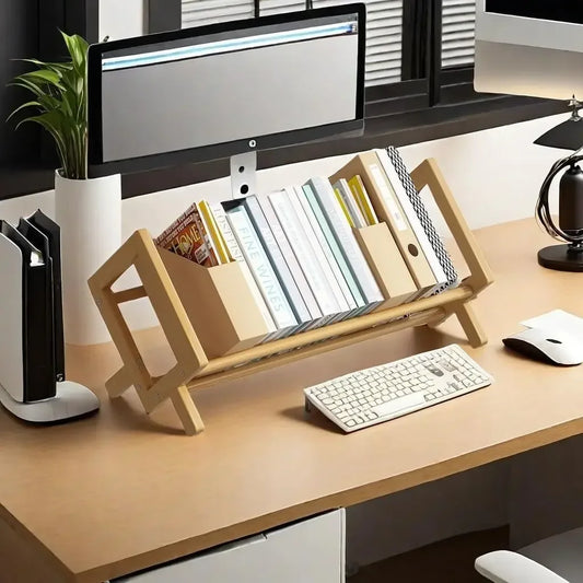 Small Wooden Desk Bookshelf Mini Storage Organizer