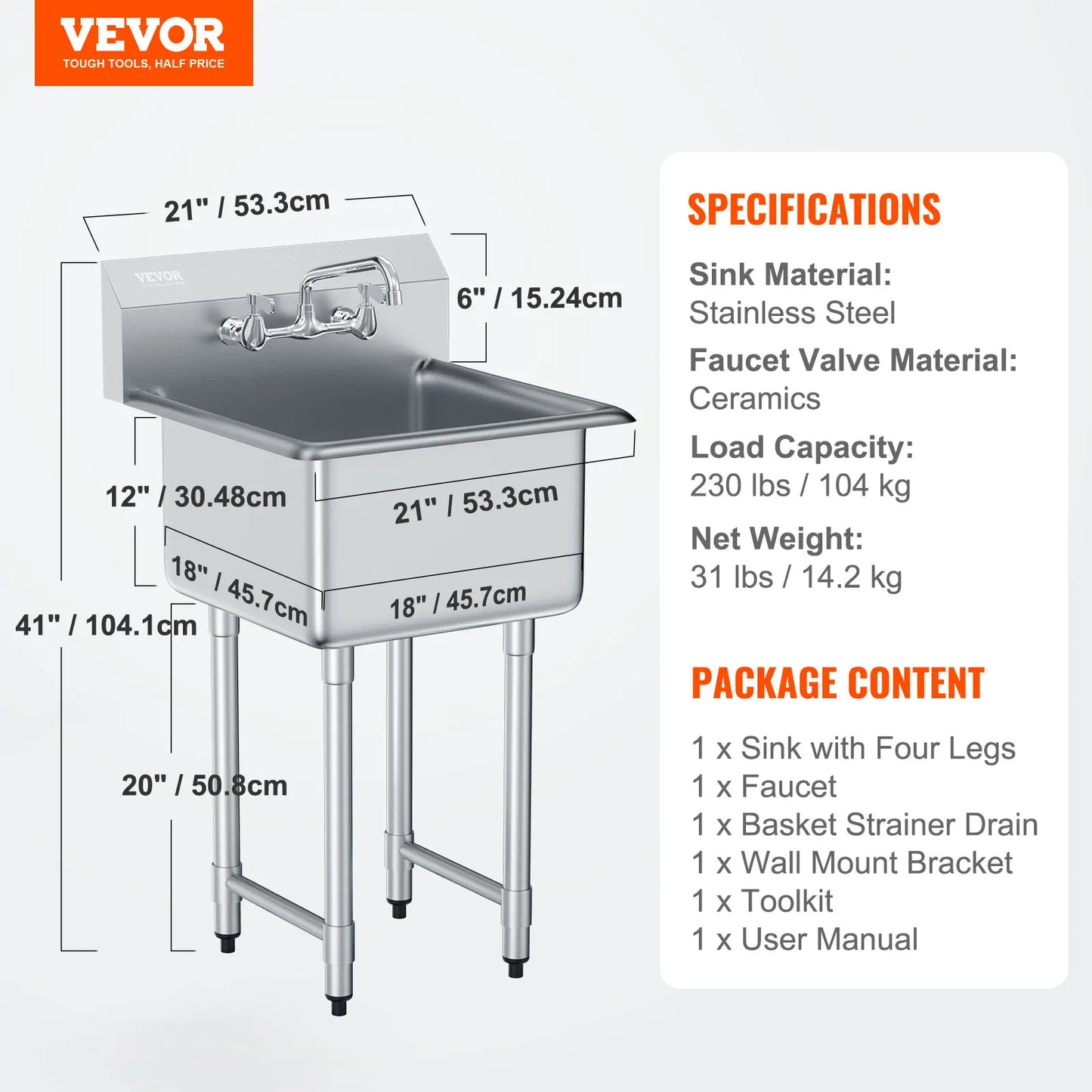 Stainless Steel Utility Sink – Commercial Prep Station With Faucet