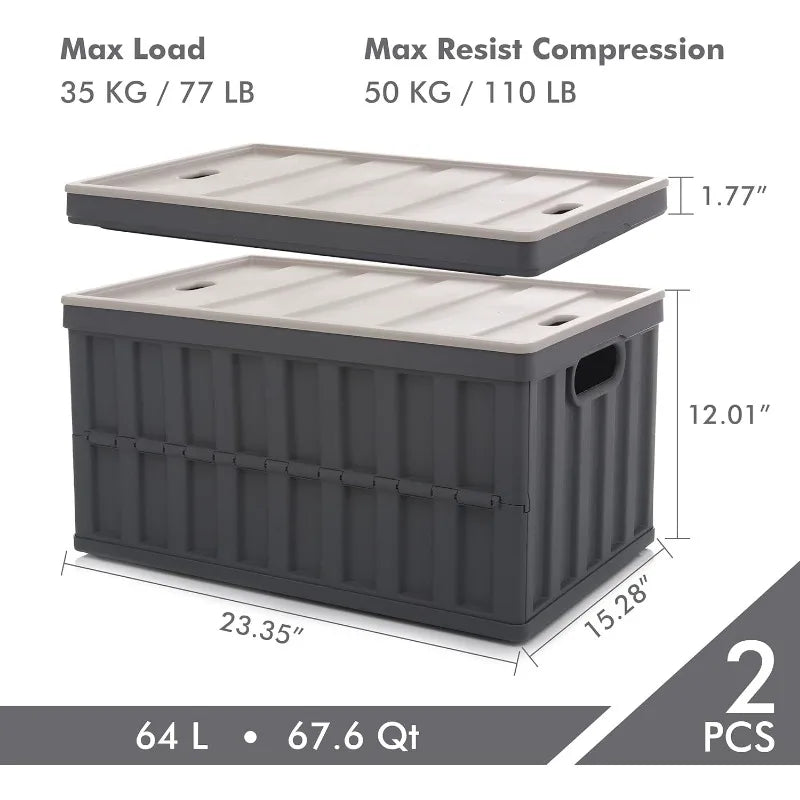 Citylife 64L Collapsible Plastic Storage Bins with Lids