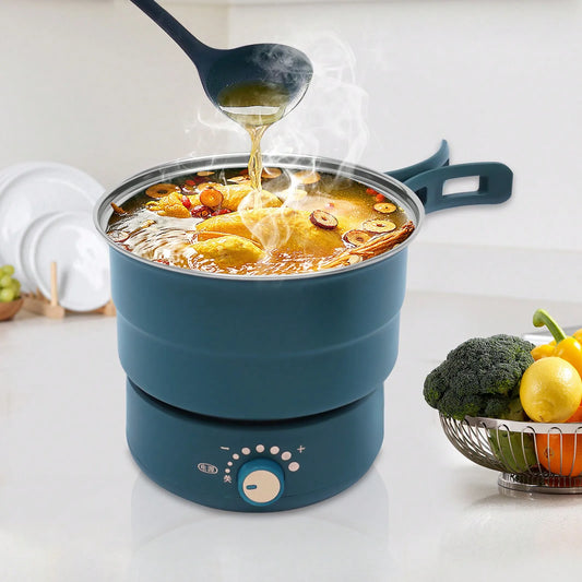 Portable Electric Hot Pot with Foldable Handles – Multi-Function Mini Cooker for Ramen, Noodles, Soup & Stew, Adjustable Power Compact Travel Cooking Pot
