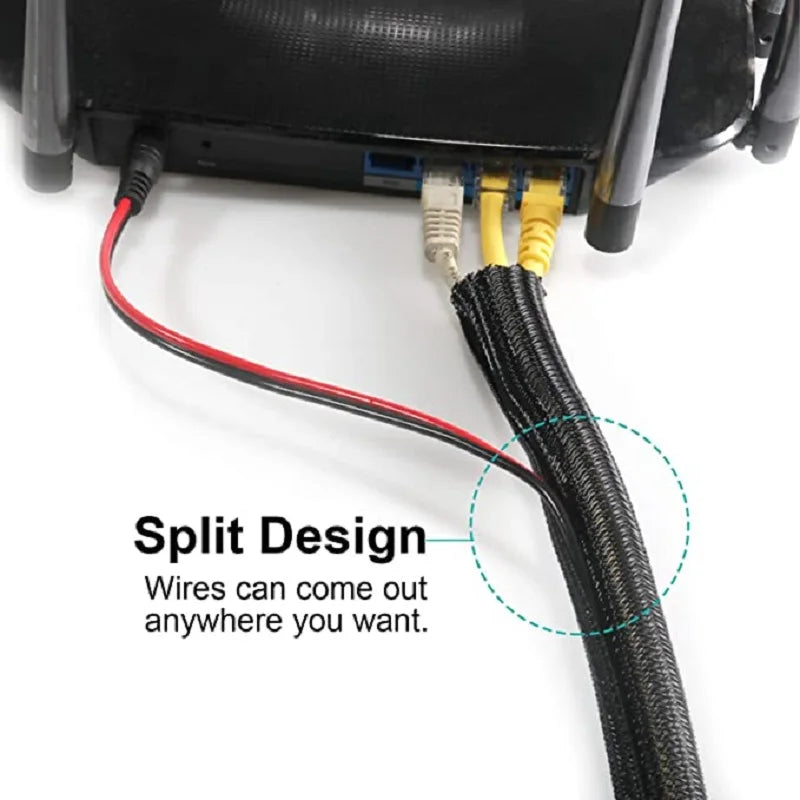 Braided Cable Sleeve Wire Organizer – PET Nylon Cable Management Wrap for Desk, PC & TV, Flexible Wire Protector Cover 1M/3M/5M