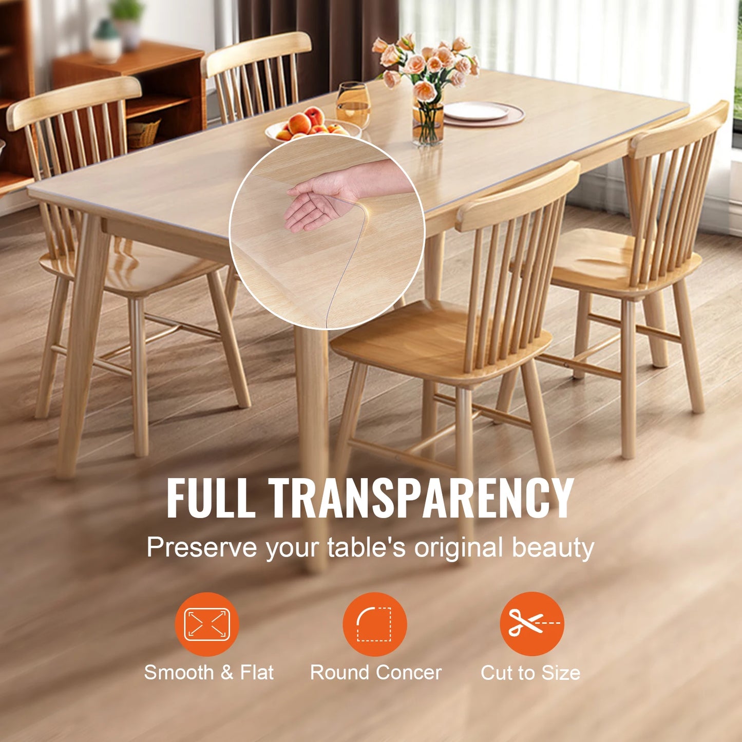 Clear PVC Tablecloth Protector 1.5mm Thick – Waterproof, Oil-Proof Transparent Table Cover for Dining Tables, Kitchen Surfaces & Desk Protection