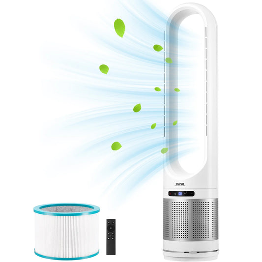 VEVOR Bladeless Tower Fan 8 Speed Oscillating Floor Fan with Remote Air Purification Mode Quiet Cooling Fan for Bedroom Home Office
