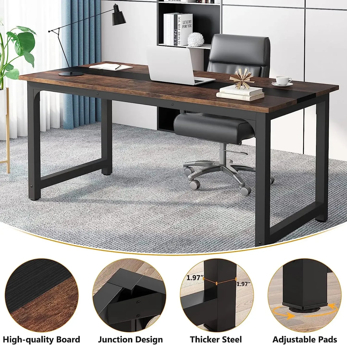 Modern Large Computer Desk – Spacious Home Office Writing Desk, Study Table & Workstation for Laptop, PC & Gaming, Heavy-Duty Office Furniture