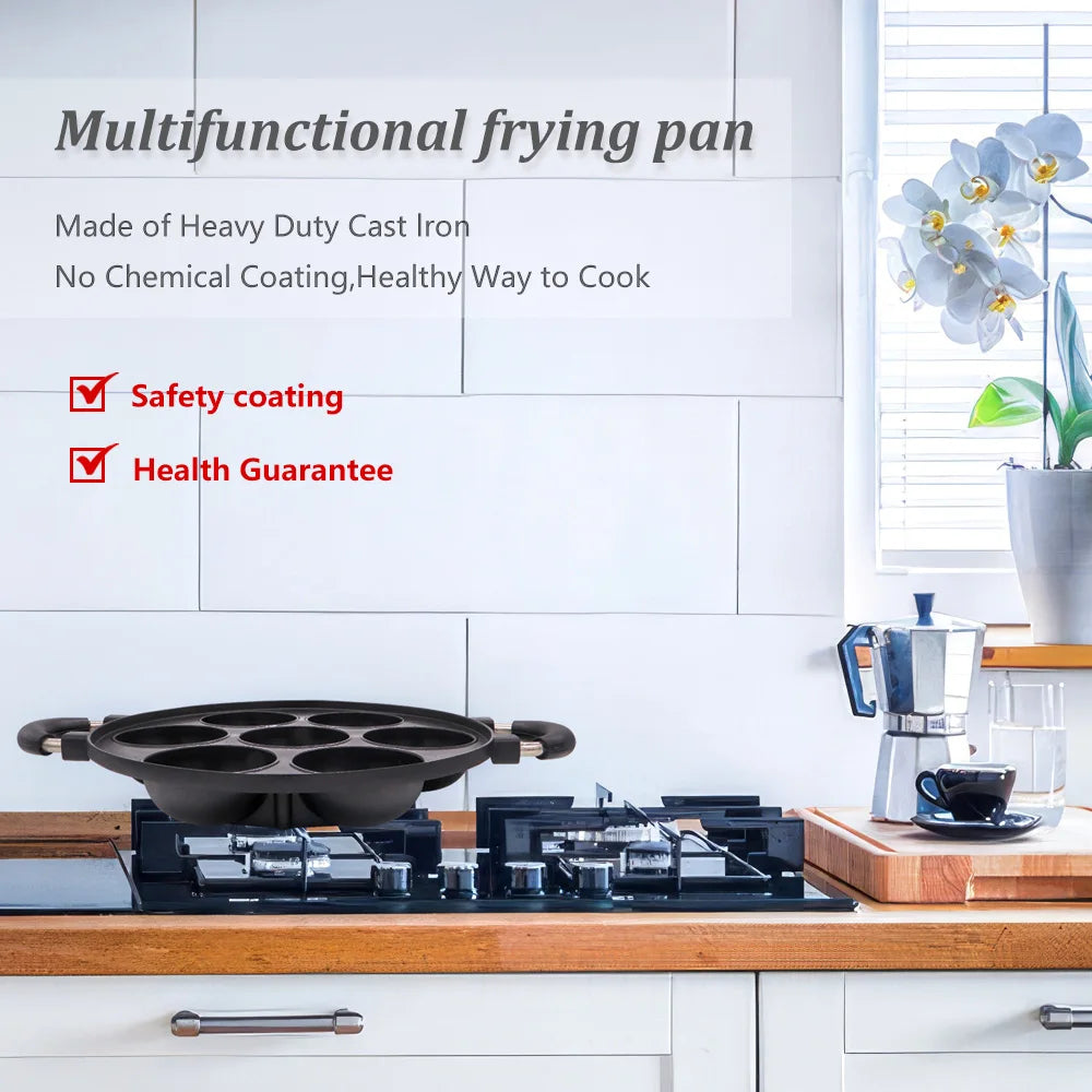 7-Hole Cast Iron Omelette Cake Pan