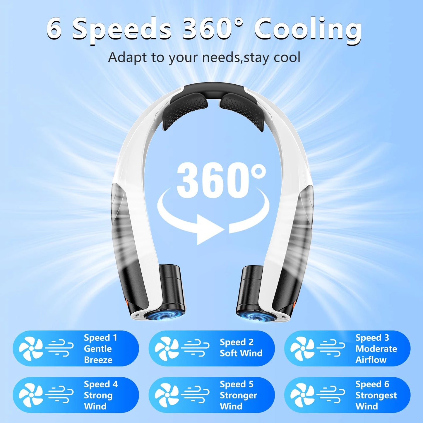 Portable Neck Fan Six Speeds Long-Lasting