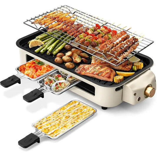 Electric Smokeless Indoor Grill with Raclette Pans