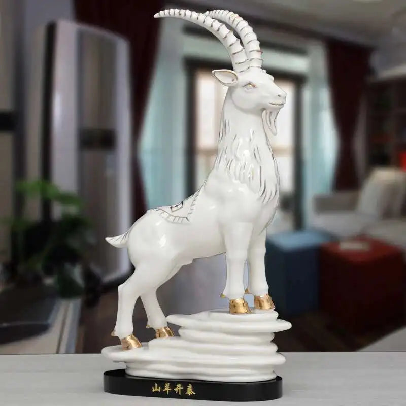 Ceramic Zodiac Sheep (Goat) Feng Shui Ornament – Wealth & Prosperity Home Decor Statue, Missing Horn Symbolic Lucky Figurine for Living Room or Office