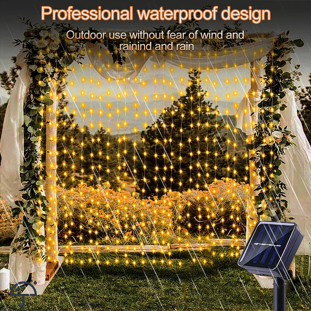 300LED Solar Curtain String Lights Outdoor