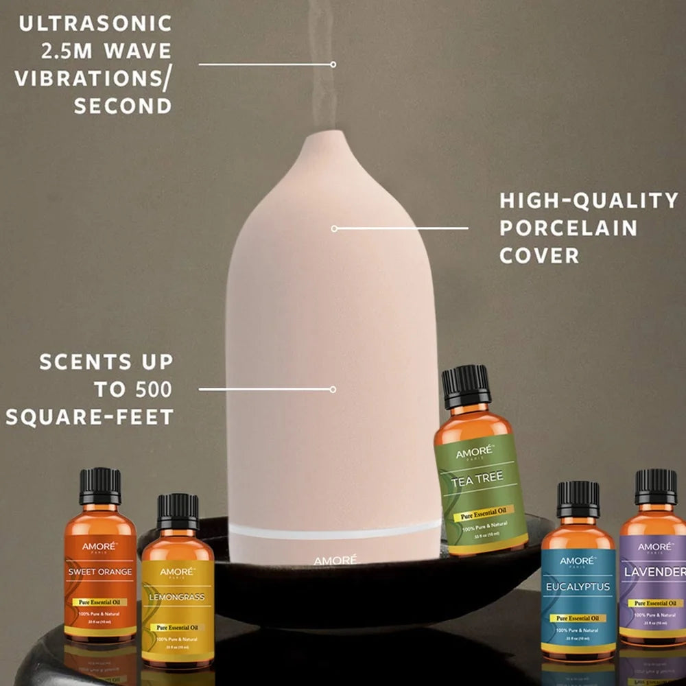 Pink Ceramic Ultrasonic Essential Oil Diffuser