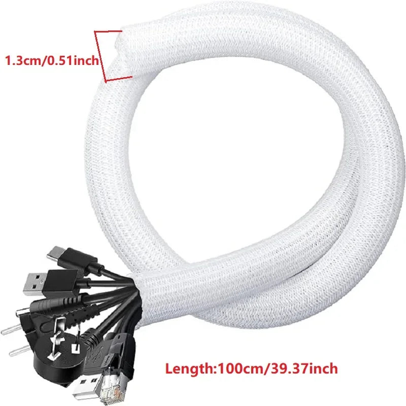 Braided Cable Sleeve Wire Organizer – PET Nylon Cable Management Wrap for Desk, PC & TV, Flexible Wire Protector Cover 1M/3M/5M