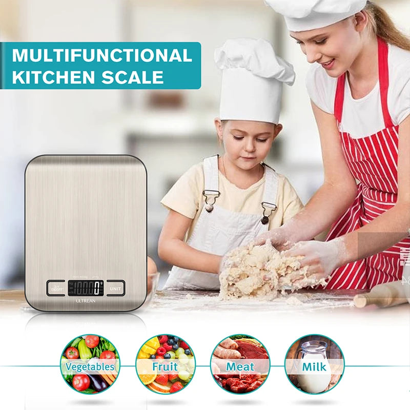ULTREAN Digital Kitchen Scale 5000g/1g – High Precision Waterproof Food Scale with LCD Display, Multifunction Electronic Weight Scale for Cooking, Baking & Meal Prep