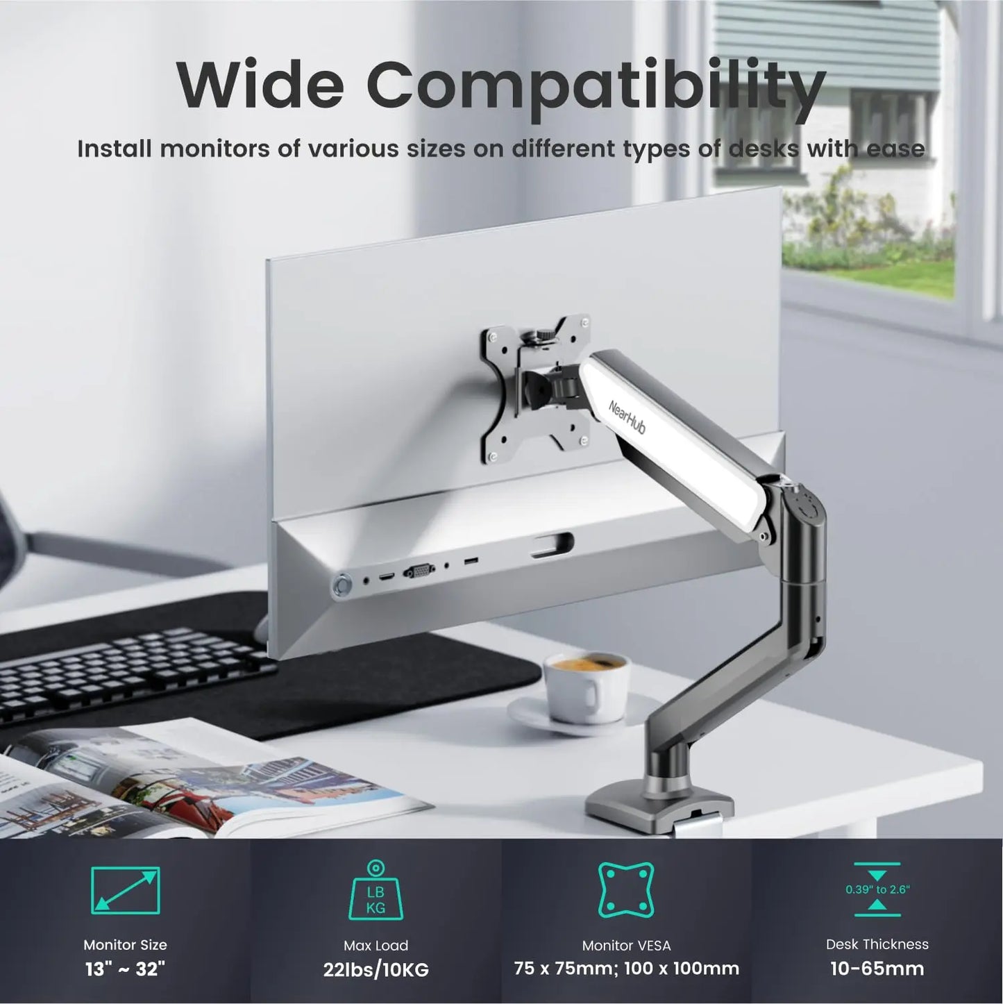 Nearhub MS-001 Single Arm Adjustable Monitor Mount