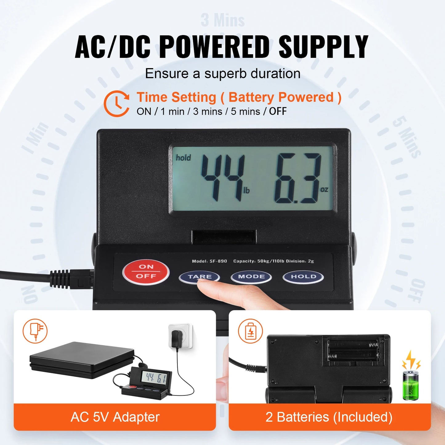SucceBuy 110 lb Digital Postal Shipping Scale – High Precision Package & Luggage Scale with 90° Foldable LCD Display, AC/DC Powered for Home, Office & Small Business