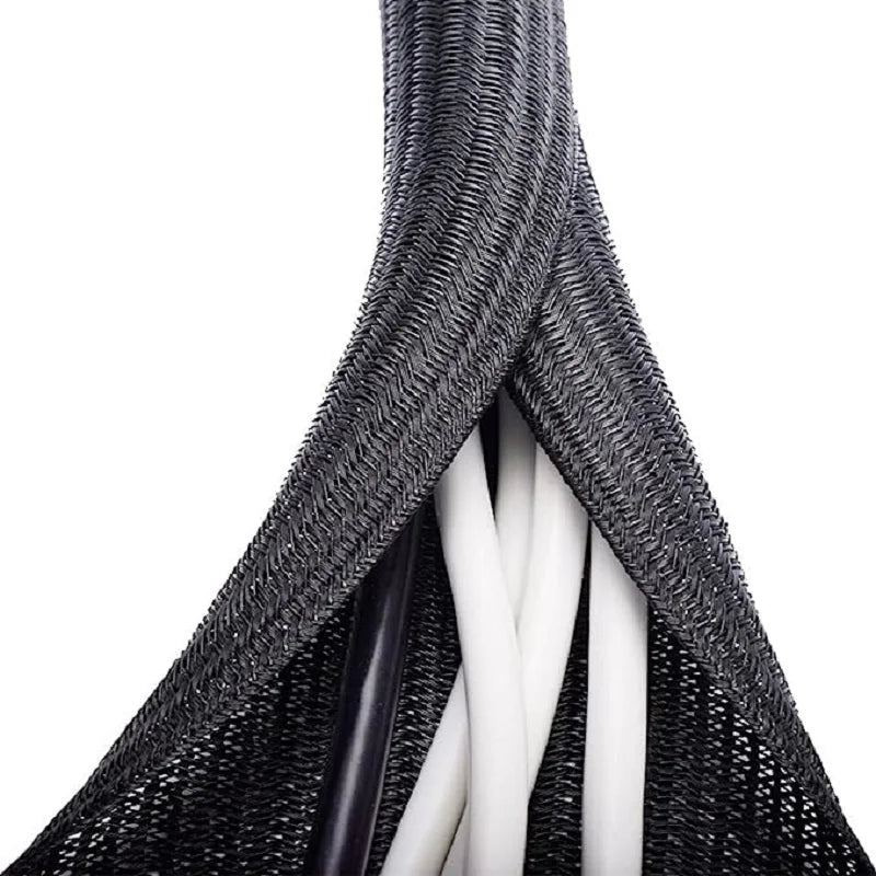 Braided Cable Sleeve Wire Organizer – PET Nylon Cable Management Wrap for Desk, PC & TV, Flexible Wire Protector Cover 1M/3M/5M