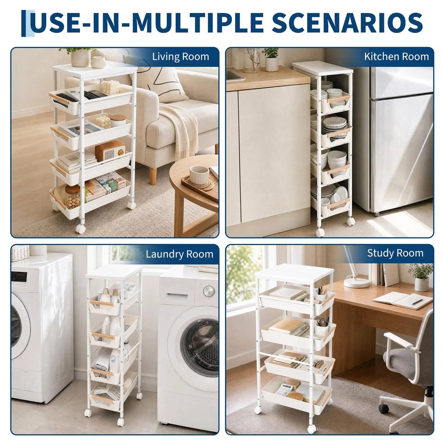 5-Tier Rolling Kitchen Storage Cart with Pull-Out Baskets & Tabletop – Slim Space-Saving Utility Cart on Wheels for Kitchen, Pantry, Bathroom & Living Room Organization