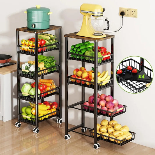5-Tier Kitchen Storage Basket with Wheels