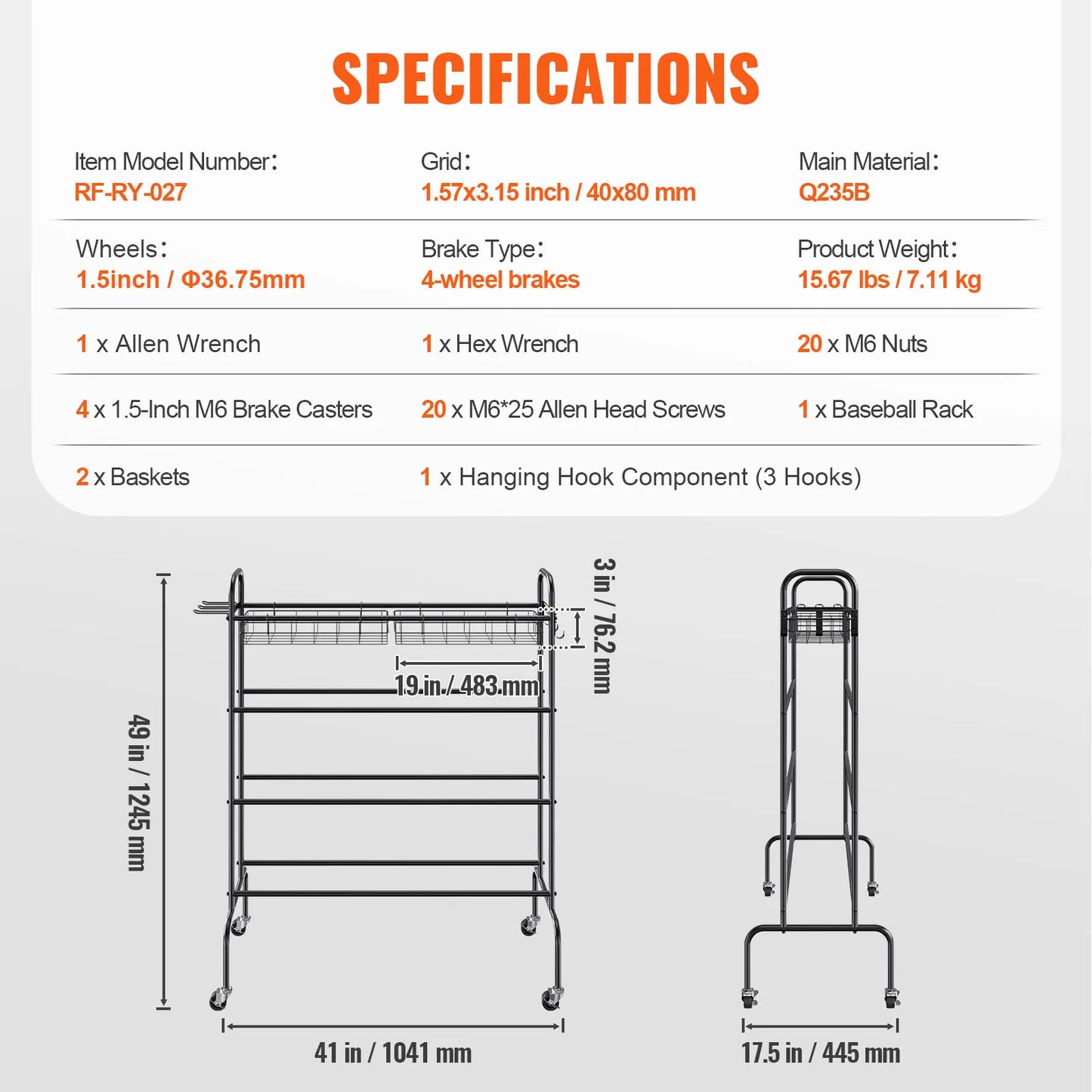 VEVOR 4-Layer Rolling Basketball Storage Rack Organizer