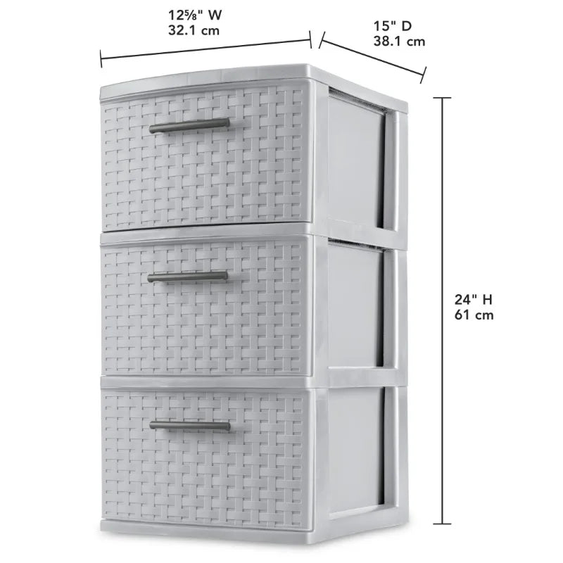 2-Pack Gray 3-Drawer Storage Towers