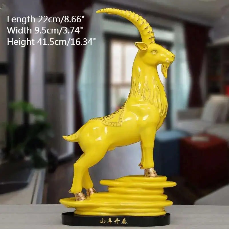 Ceramic Zodiac Sheep (Goat) Feng Shui Ornament – Wealth & Prosperity Home Decor Statue, Missing Horn Symbolic Lucky Figurine for Living Room or Office