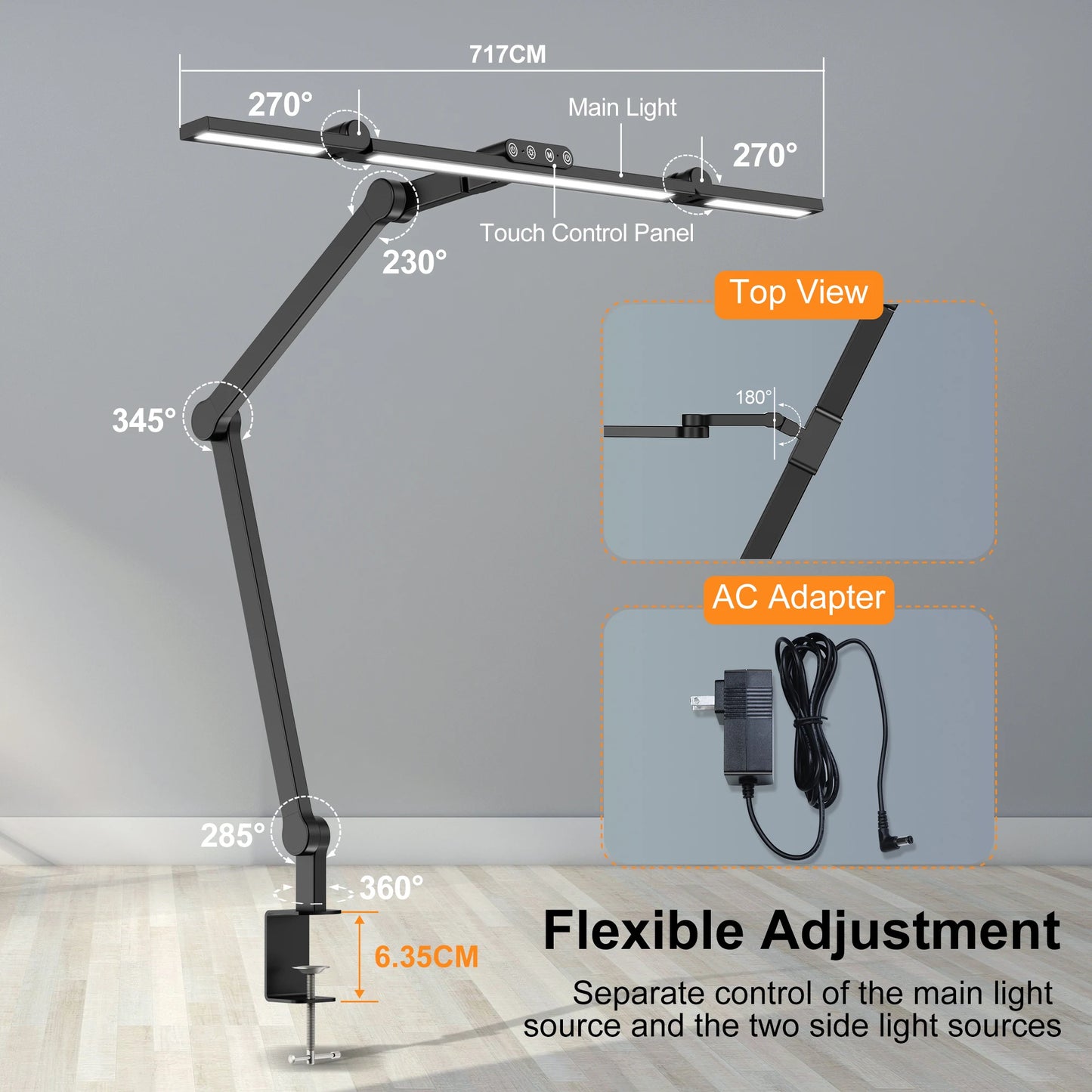LED Clamp Desk Lamp with Auto Dimming
