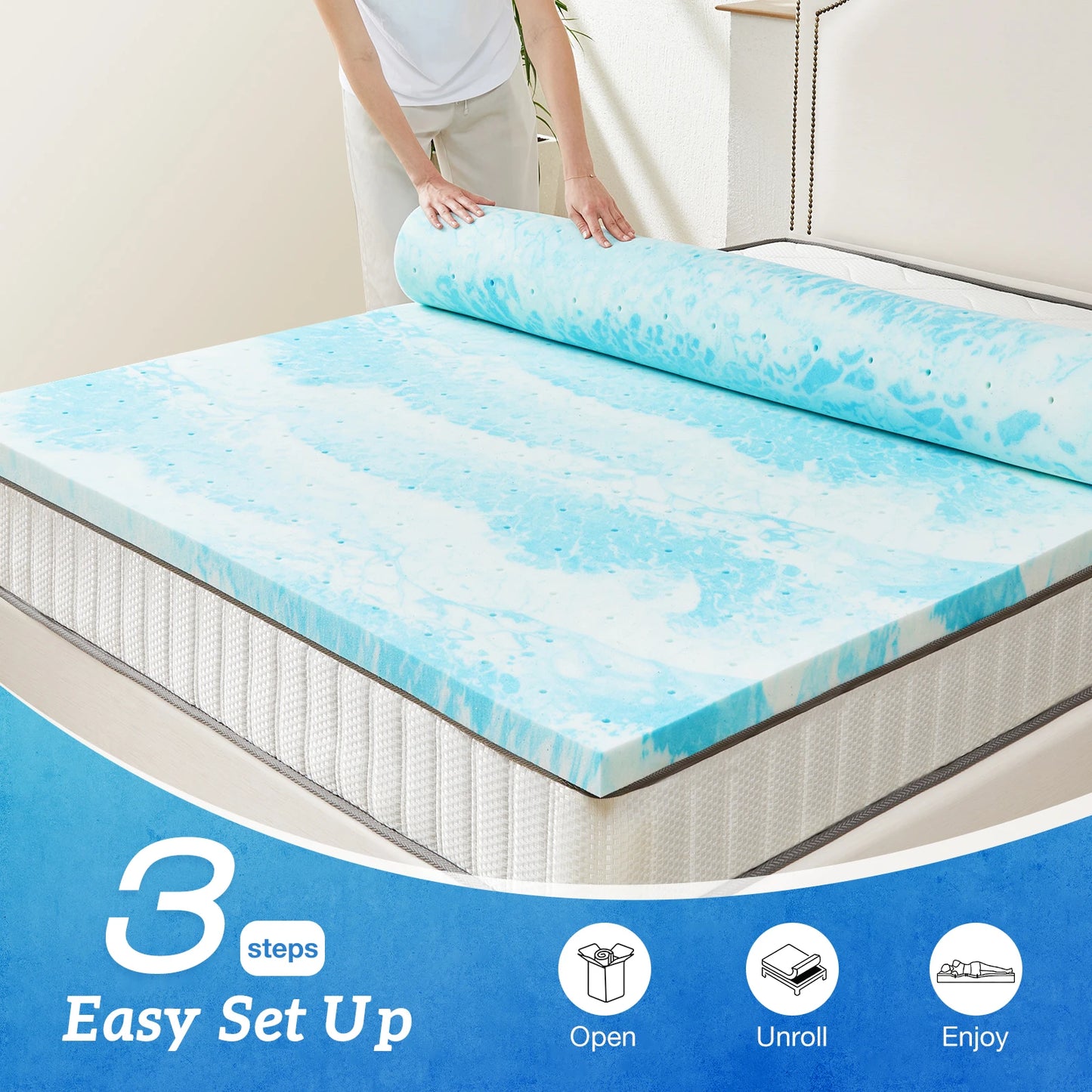 2-Inch Full Size Memory Foam Mattress Topper – Cooling Gel Infused Soft Bed Topper, Breathable Pressure Relief Mattress Pad for Bedroom & Home