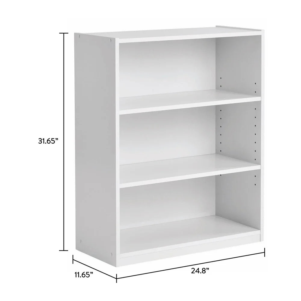 3-Shelf Adjustable Bookcase Closed Back Storage